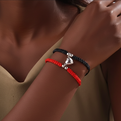Bracelet couple Amour - Cordons rouge/noir
