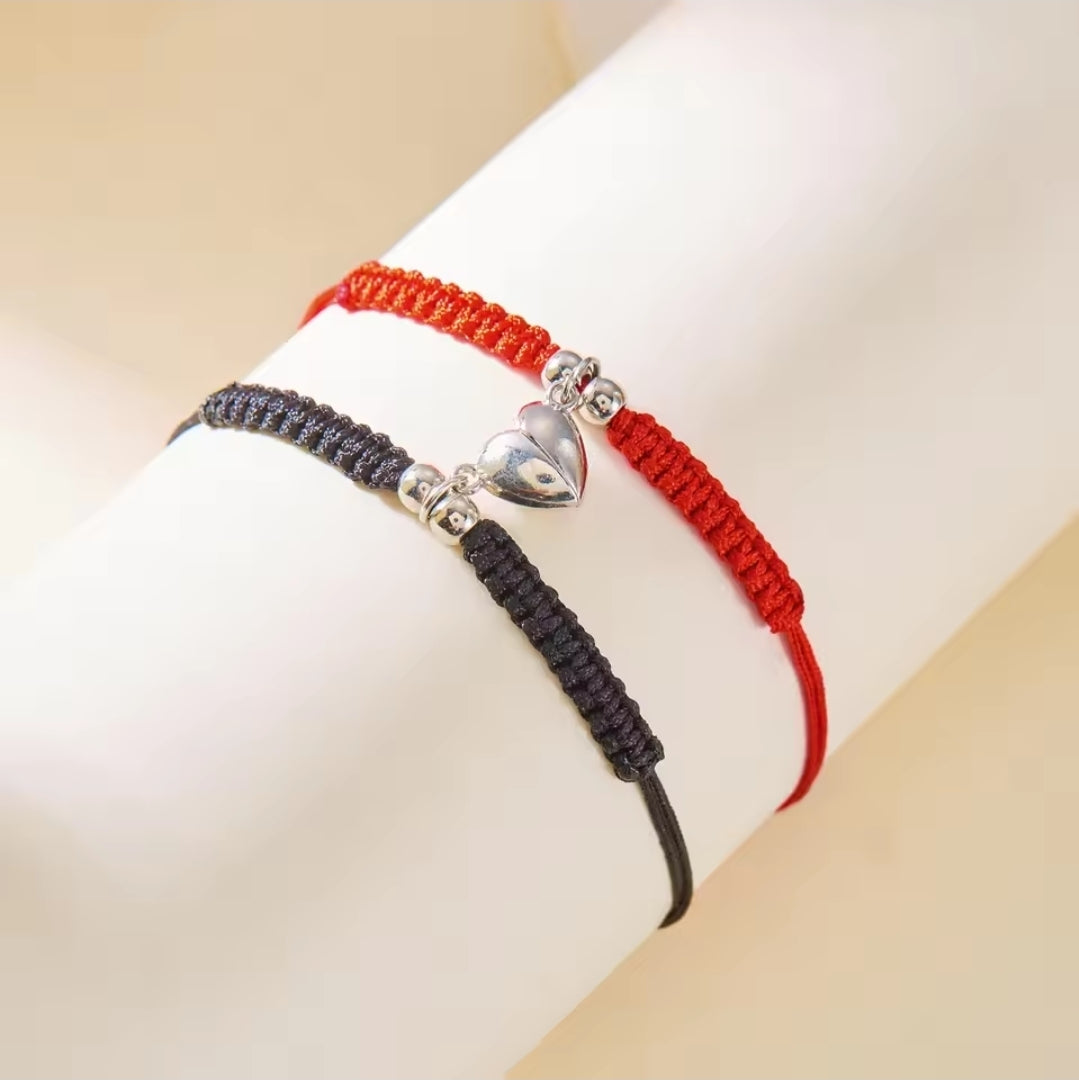 Bracelet couple Amour - Cordons rouge/noir